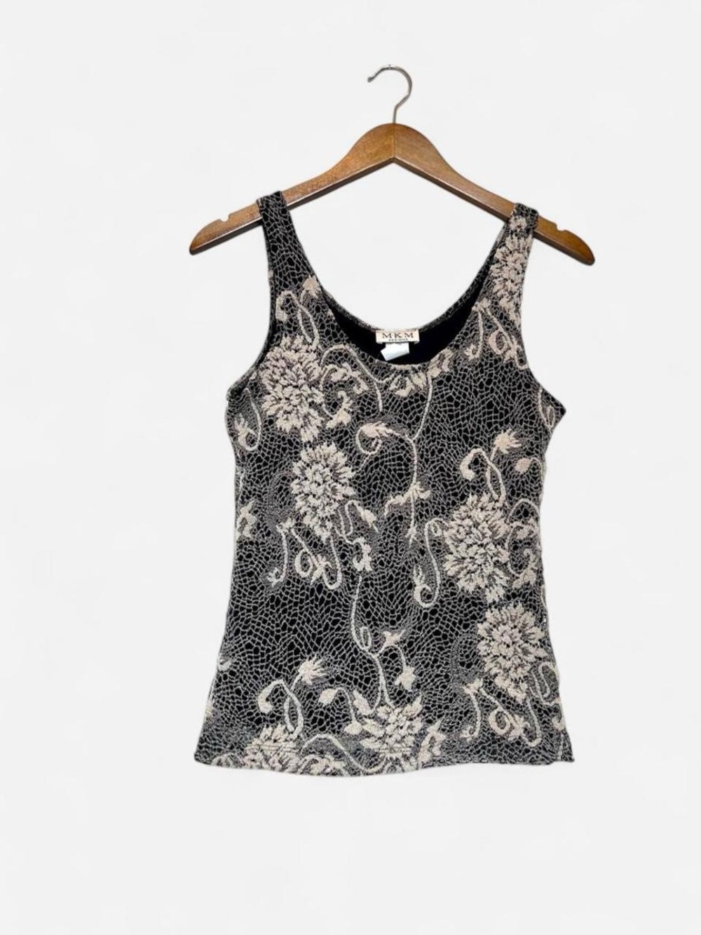 2000s Floral Lace Tank Top in Black and Cream